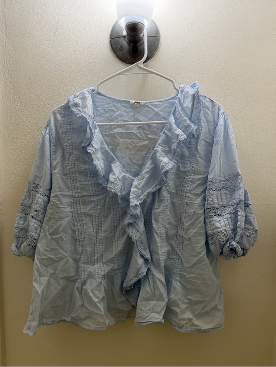 aerie Tops - Aerie Cotton Puff Sleeve Lace Trim Blouse XL